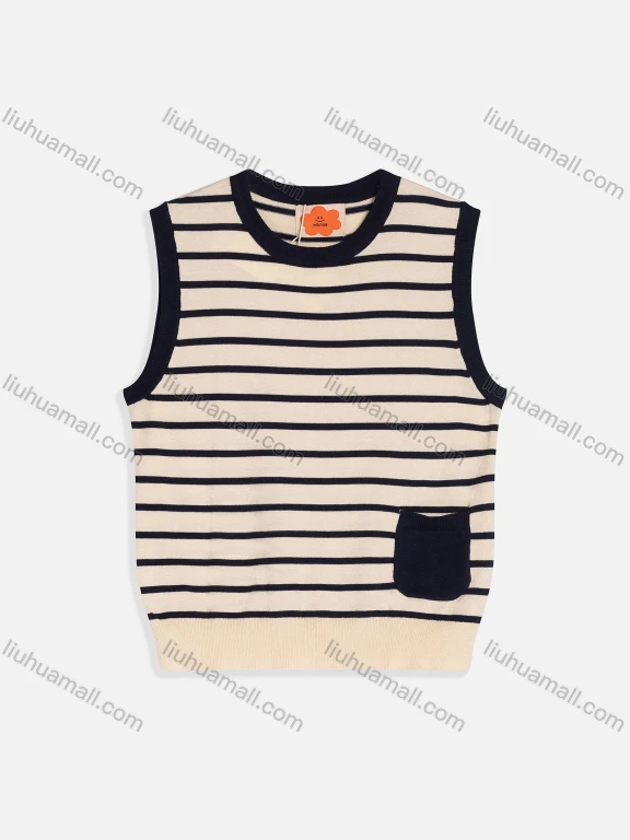 Wholesale Kid's Casual Sleeveless Patch Pocket Striped Knit Sweater Vest MB22BMY634#