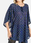 Wholesale Women's Casual 3/4 Cape Sleeve Pearl Tether Front Dot Print Tunic - Liuhuamall