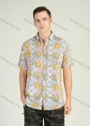 Wholesale Men's Vacation Short Sleeve Allover Tropical Print Button Front Casual Shirt - Liuhuamall