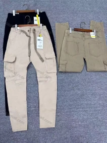 Wholesale Men's Casual Plain Multiple Pockets Drawstring Elastic Waist Cargo Pants 606#, LIUHUA CLOTHING WHOLESALE