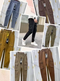 Wholesale Men's Casual Plain Flap Pockets Drawstring Elastic Waist Cargo Pants 6891#, LIUHUA CLOTHING WHOLESALE