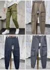 Wholesale Men's Casual Plain Multiple Pockets Drawstring Elastic Waist Cargo Pants 6951# - Liuhuamall