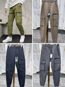 Wholesale Men's Casual Plain Multiple Pockets Drawstring Elastic Waist Cargo Pants 6951#, LIUHUA CLOTHING WHOLESALE