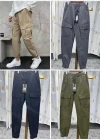 Wholesale Men's Casual Plain Flap Pockets Drawstring Elastic Waist Cargo Pants 6952# - Liuhuamall