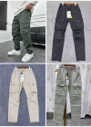 Wholesale Men's Casual Plain Flap Pockets Drawstring Elastic Waist Cargo Pants 6955# - Liuhuamall