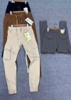 Wholesale Men's Casual Plain Flap Pockets Drawstring Elastic Waist Cargo Pants 8626# - Liuhuamall