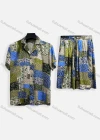 Wholesale Men's Casual Allover Print Short Sleeve Shirt & Shorts 2 Piece Lounge Set 002# - Liuhuamall