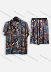 Wholesale Men's Casual Allover Print Short Sleeve Shirt & Shorts 2 Piece Lounge Set 002# - Liuhuamall