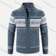 Wholesale Men's Casual Long Sleeve Full Zip Allover Print Chunky Knit Jackets Blue Clothing Wholesale Market Liuhua