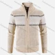 Wholesale Men's Casual Long Sleeve Full Zip Allover Print Chunky Knit Jackets Beige Clothing Wholesale Market Liuhua