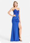 Wholesale Women's Sexy Plain Rhinestone Bow Knot Ruched Split Thigh Strapless Tube Bodycon Evening Dress - Liuhuamall