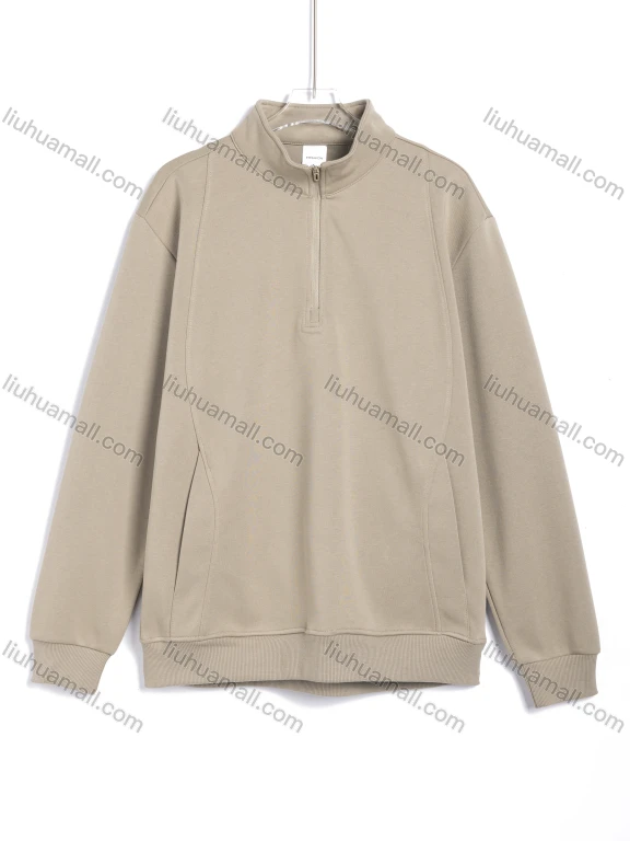 Wholesale Men's Casual Stand Collar Long Sleeve Half Zip Plain Sweatshirt #26371901