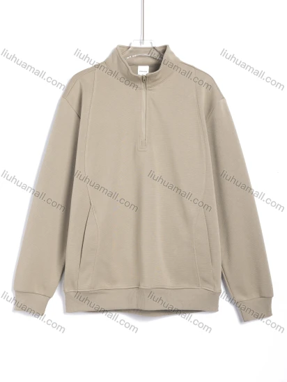 Wholesale Men's Casual Stand Collar Long Sleeve Half Zip Plain Sweatshirt #26371901