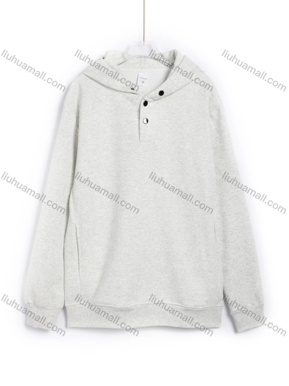 Wholesale Men's Casual Round Neck Long Sleeve Half Button Closure Plain Hoodie #26371912