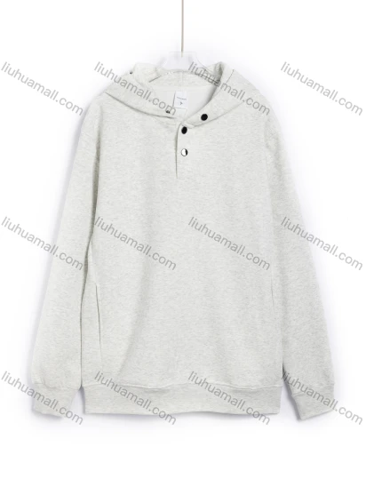 Wholesale Men's Casual Round Neck Long Sleeve Half Button Closure Plain Hoodie #26371912