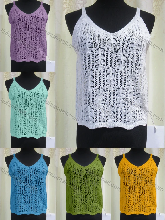 Wholesale Women's Casual V Neck Plain Hollow Out Knit Cami Top