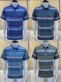 Wholesale Men's Casual Short Sleeve Striped Button Front Polo Shirts, LIUHUA CLOTHING WHOLESALE
