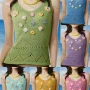 Wholesale Women's Causal Vacation Round Neck Flowers Knitted Rhinestone Tank Top preview