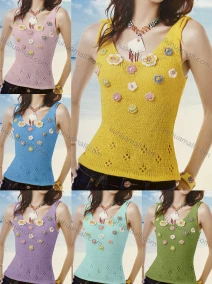 Wholesale Women's Vacation Shoulder Tie Crochet Hollow Out Knit Cami Tops, LIUHUA CLOTHING WHOLESALE