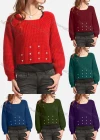 Wholesale Women's Causal Plain Button Decor Long Sleeve Crop Pullover Sweater - Liuhuamall