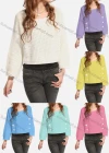 Wholesale Women's Causal Plain Button Decor Long Sleeve Crop Pullover Sweater - Liuhuamall