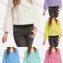 Wholesale Women's Causal Plain Button Decor Long Sleeve Crop Pullover Sweater preview
