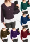 Wholesale Women's Causal Plain Button Decor Long Sleeve Crop Pullover Sweater - Liuhuamall