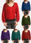 Wholesale Women's Causal Plain Button Decor Fake Pocket Crop Pullover Sweater - Liuhuamall