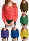 Wholesale Women's Causal Plain Button Decor Crew Neck Crop Pullover Sweater - Liuhuamall
