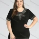 Wholesale Women's Plus Size Round Neck Short Sleeve Embroidery Casual Top Black Clothing Wholesale Market Liuhua