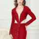 Women's Deep V Neck Rhinestone Asymmetrical Hem Long Sleeve Mini Dress T169# Clothing Wholesale Market -LIUHUA