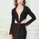 Women's Deep V Neck Rhinestone Asymmetrical Hem Long Sleeve Mini Dress Black Clothing Wholesale Market -LIUHUA