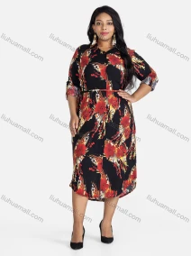 Wholesale Women's Casual Plus Size Shirt Collar Long Sleeve Button Closure Midi Dress With Belt, LIUHUA CLOTHING WHOLESALE