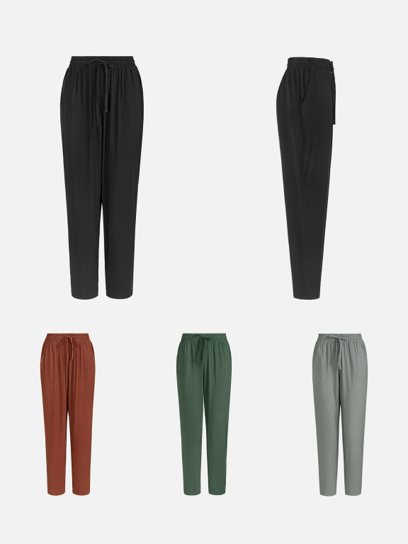 Women's Plain Ruched Drawstring Elastic Waist Casual Pants, Clothing Wholesale Market -LIUHUA, WOMEN, Pants-Trousers