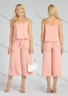 Wholesale Women's Casual Plain Spaghetti Strap Cami Crop Top & Drawstring Wide Leg Capris Pants Set - Liuhuamall