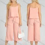 Wholesale Women's Casual Plain Spaghetti Strap Cami Crop Top & Drawstring Wide Leg Capris Pants Set preview