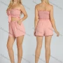 Wholesale Women's Sexy Plain Tie Front Ruffle Trim Shirred Sleeveless Bandeau Crop Top preview