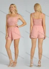 Wholesale Women's Casual Plain Crop Ruffle Trim Shirred Cami Top - Liuhuamall