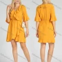 Wholesale Women's V-Neck Ruffle Trim Trumpet Sleeve Casual Wrap Hem Short Dress preview