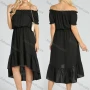 Wholesale Women's Ruched Off Shoulder High Waist High Low Hem Ruffle Trim Casual Midi Dress preview