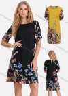 Wholesale Women's Casual Floral Print Round-Neck Half Sleeve Buckle Strap Cuff Short Dress FL8069# - Liuhuamall