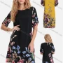 Wholesale Women's Casual Floral Print Round-Neck Half Sleeve Buckle Strap Cuff Short Dress FL8069# preview
