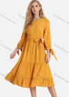Wholesale Women's Casual 3/4 Sleeve Lace Up Ruched Ruffle Hem Midi Dress With Belt FL8062# - Liuhuamall