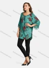 Wholesale Women's Casual Round Neck Tie Front Tassel Three Quarter Length Sleeve Floral Print Tunic - Liuhuamall