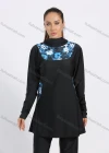 Wholesale Women's Muslim Modest Floral Print Splicing Full Coverage Burkini Swimwear With Hijab 2 Piece Set - Liuhuamall
