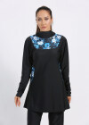 Wholesale Women's Muslim Modest Floral Print Splicing Full Coverage Burkini Swimwear With Hijab 2 Piece Set - Liuhuamall