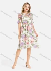 Wholesale Women's Casual Floral Print Notched Neck Tie Front Flounces Short Sleeve Knee Length Dress With Belt  - Liuhuamall