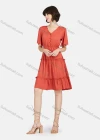 Wholesale Women's Casual Butterfly Sleeve Ruffle Trim Button Front Plain Short Dress - Liuhuamall