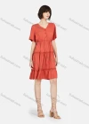 Wholesale Women's Casual Butterfly Sleeve Ruffle Trim Button Front Plain Short Dress - Liuhuamall