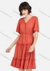 Wholesale Women's Casual Butterfly Sleeve Ruffle Trim Button Front Plain Short Dress - Liuhuamall